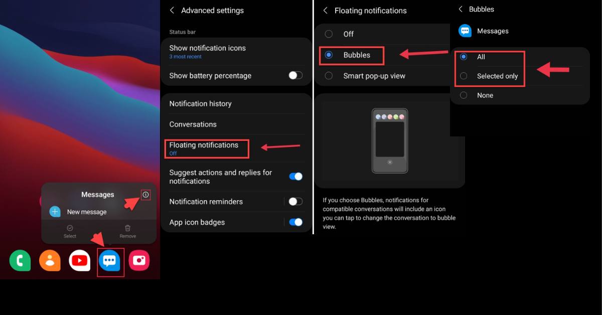Enable Bubble Notifications for Samsung Messages
