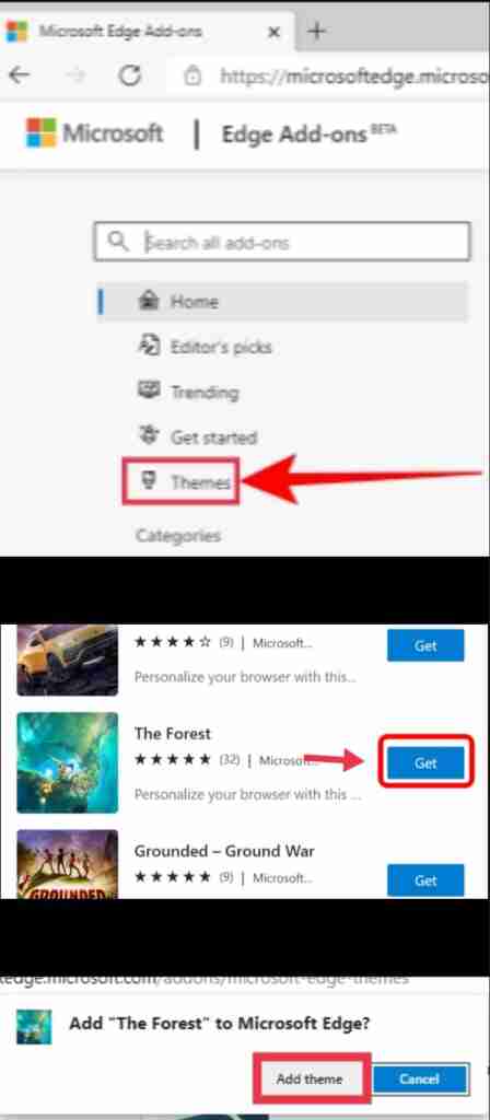add a theme using Microsoft Edge add-on store