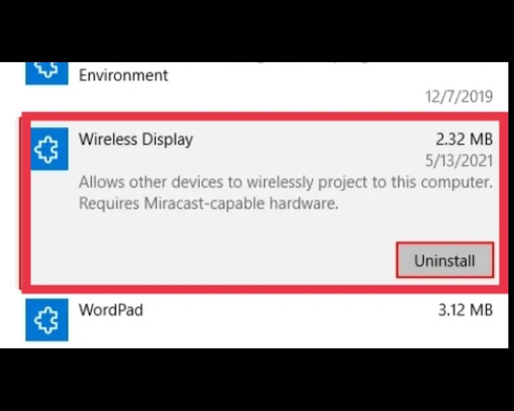 Installing Wireless Display feature using the Settings app