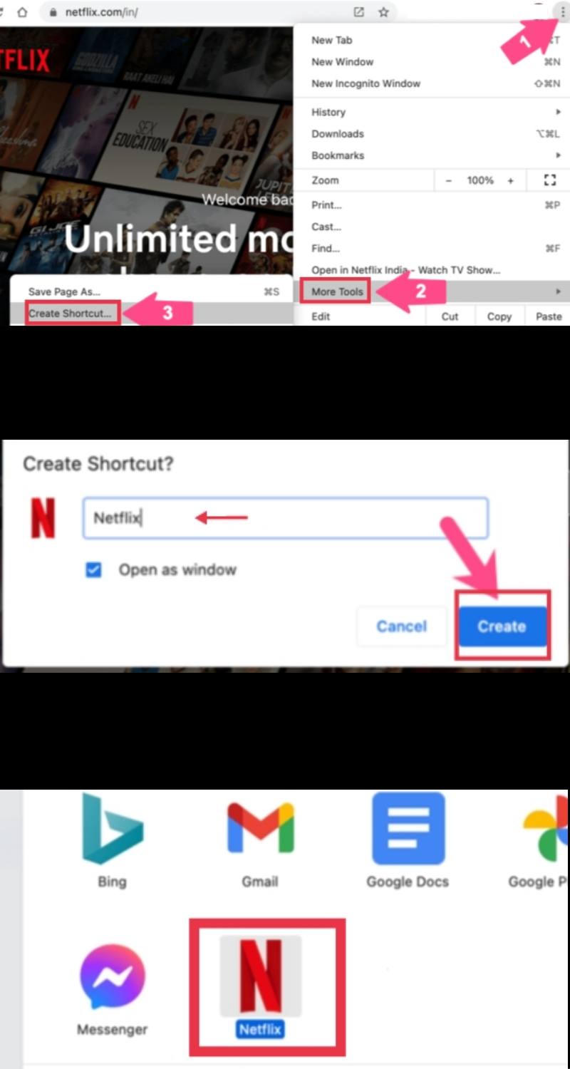 Create a Netflix Shortcut using Chrome (step-by-step image guide)