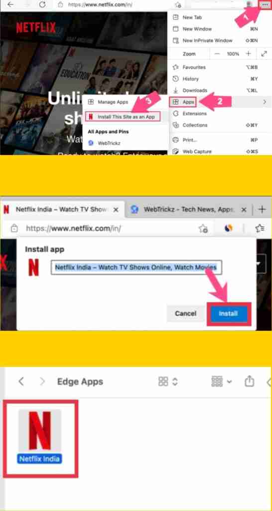 Add a Netflix Shortcut to Mac Desktop or Dock using Microsoft Edge (step-by-step image guide)