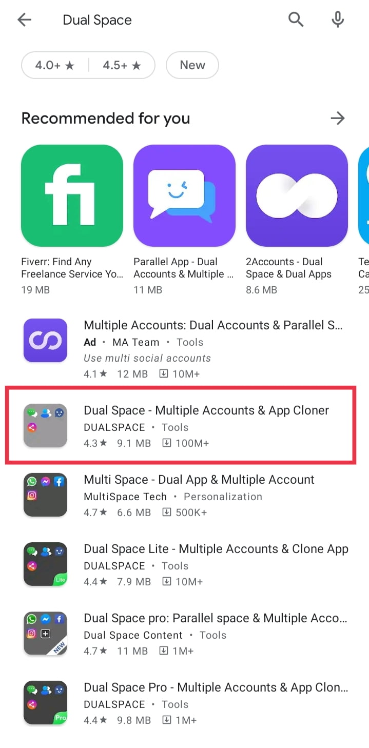Dual Space in Play Store