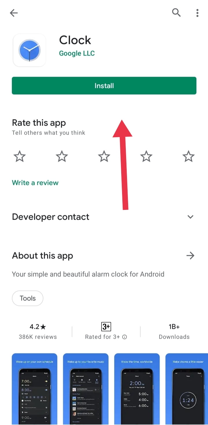 Google Clock in Play Store