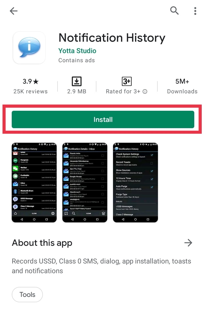 Notification History on Play Store