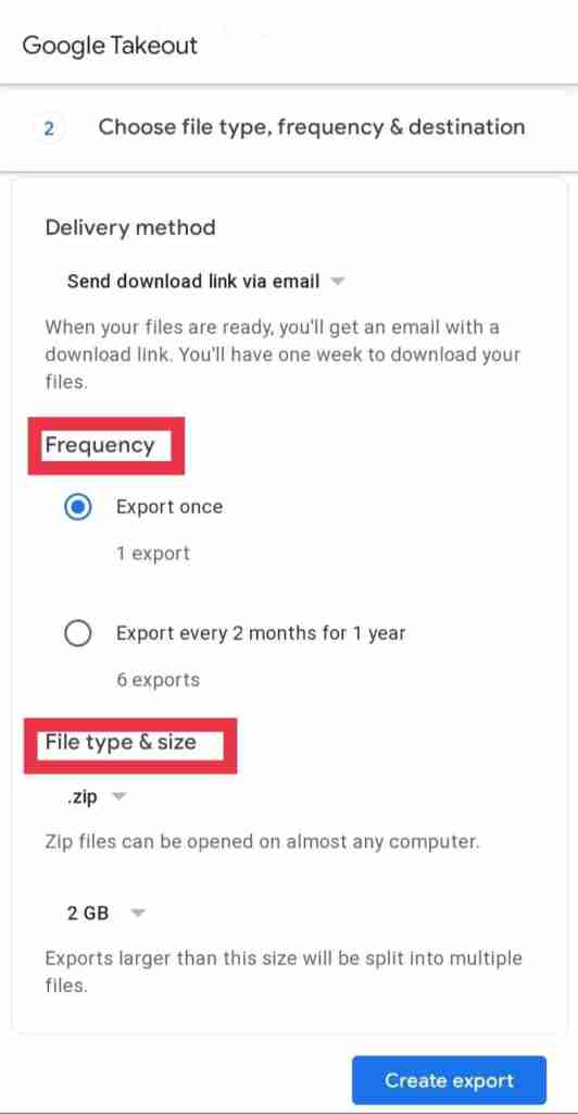 Choose the Destination, Frequency, and File Type