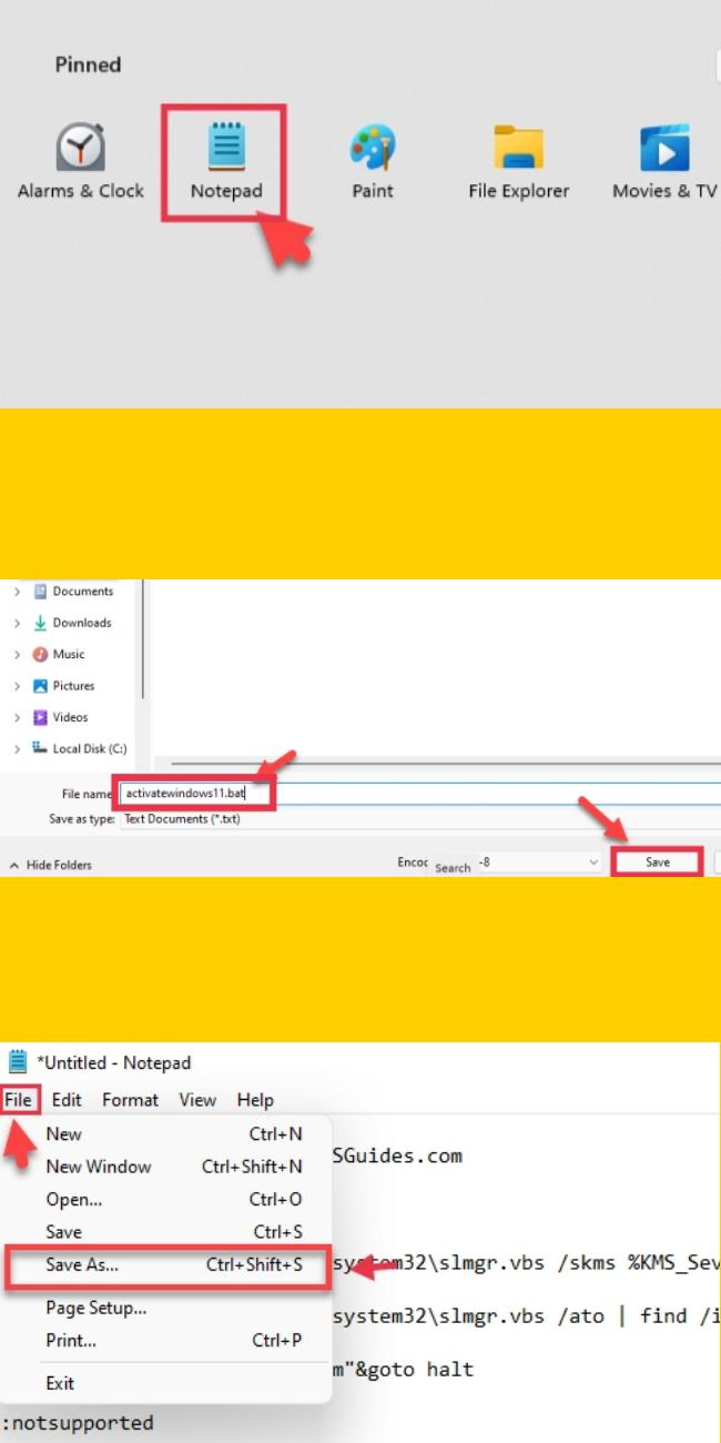 Save code in Notepad and save as bat file