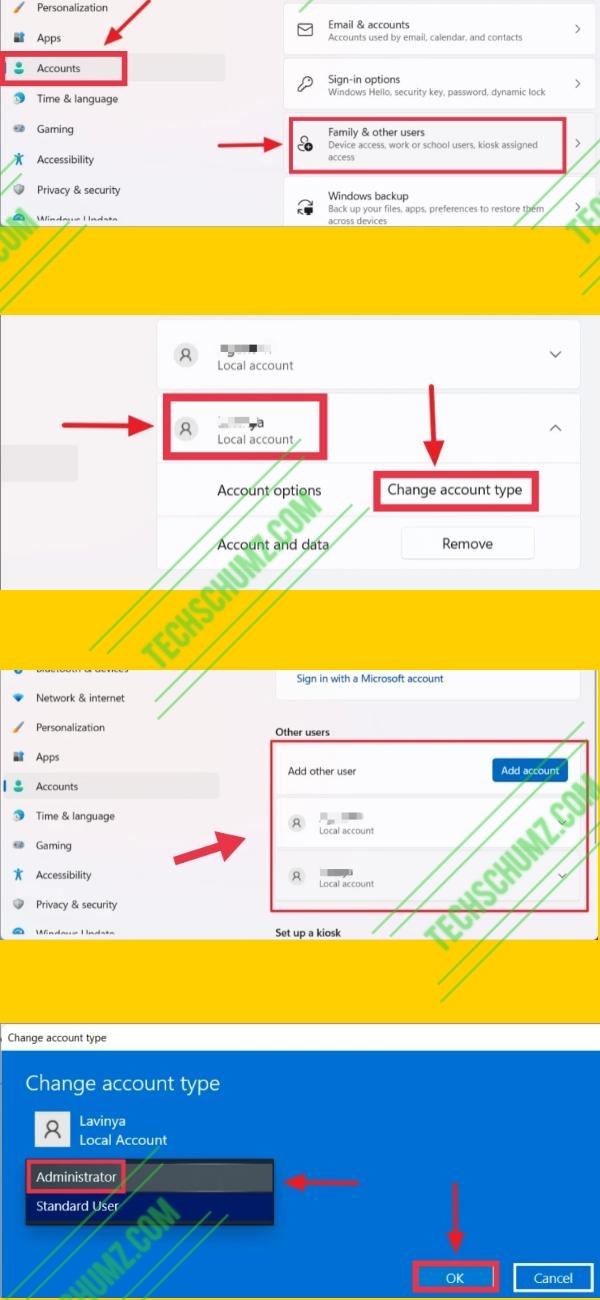 Change Administrator on Windows 11 using Windows Settings