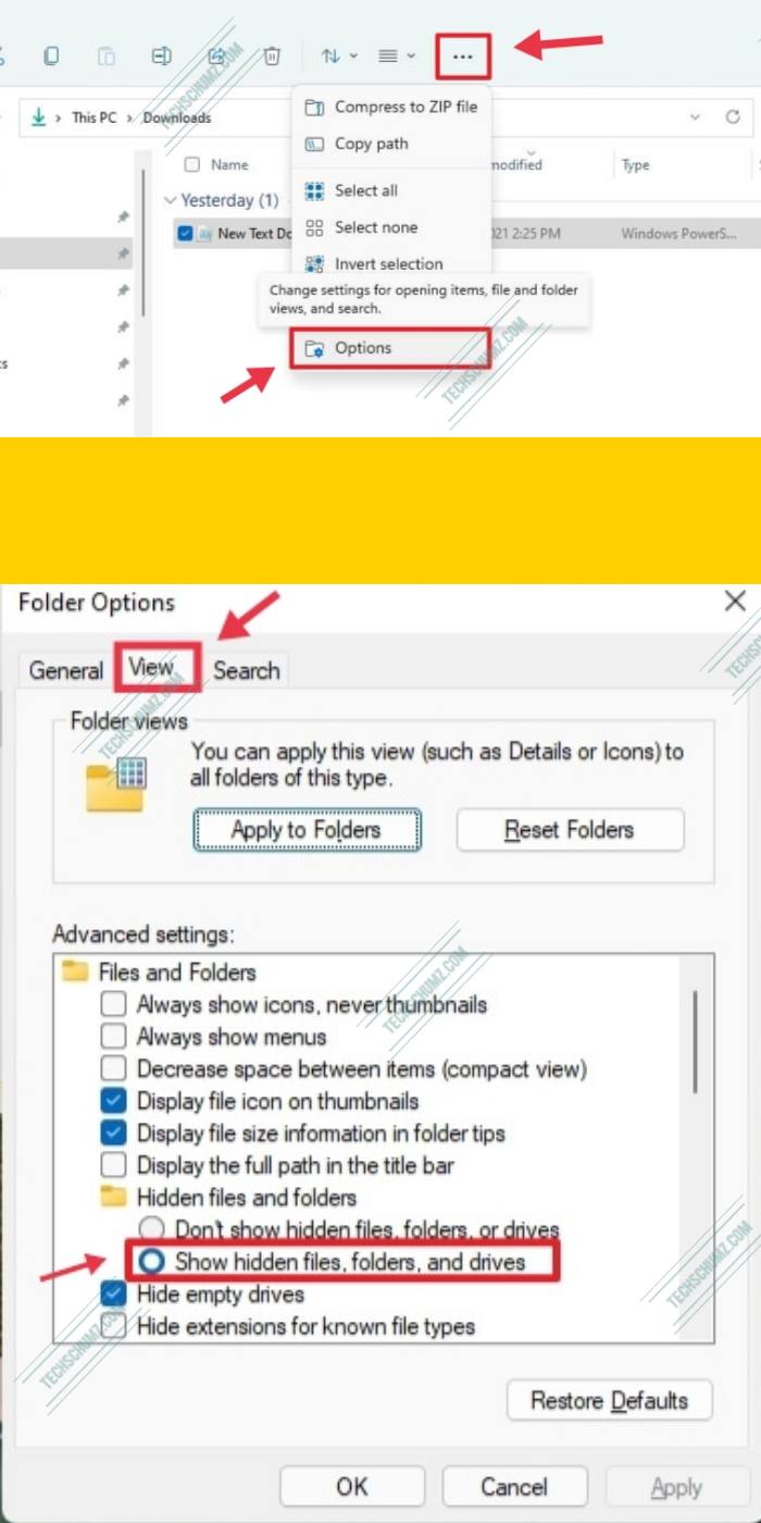 View hidden files on Windows 11 using folder options