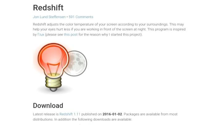 Redshift app to reduce blue light