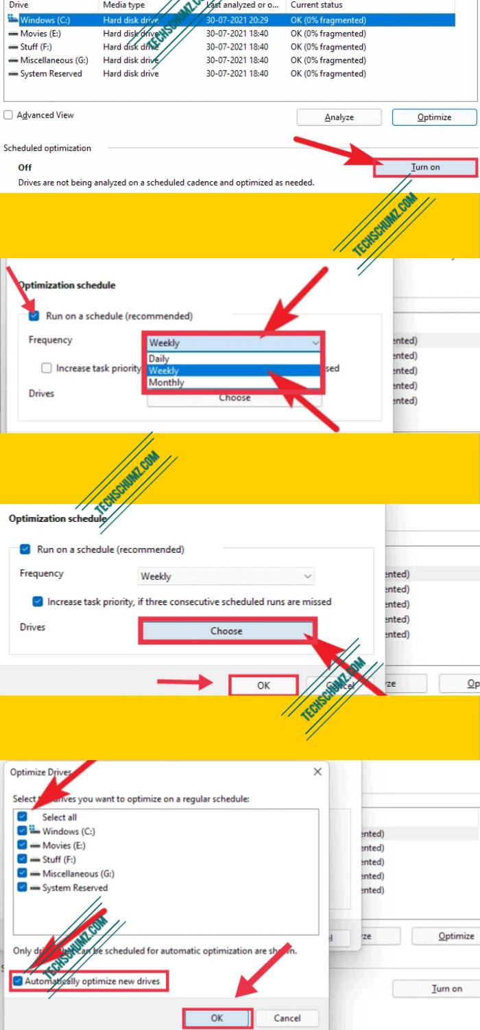 Automatically defrag hard drives on Windows 11