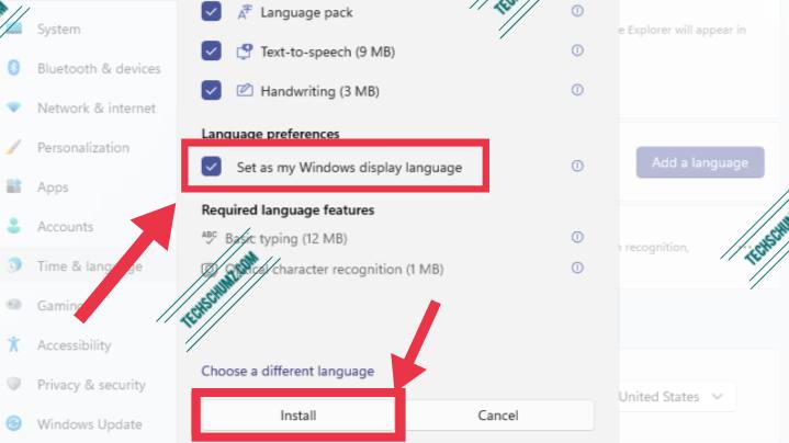 Change the system language by checking the 'Set as my Windows display language'