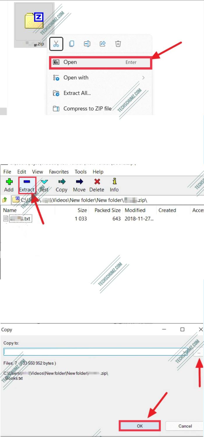 Extract Files on Windows 11 using the 7 Zip app