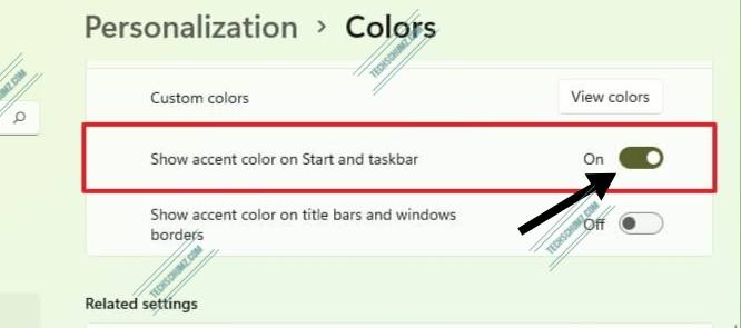 Show accent color on Start and Taskbar