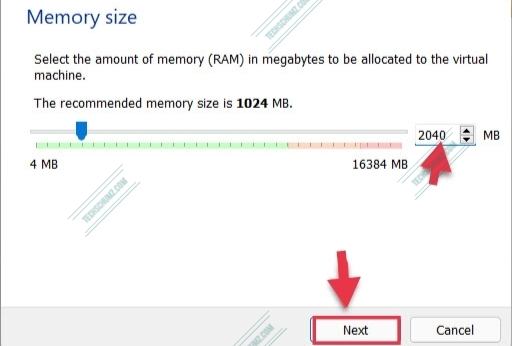 Select a RAM size for Linux virtual machine