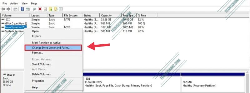 Change the drive letter on Windows 11 using Disk Management