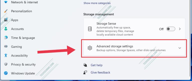 Go to Advanced Storage Settings