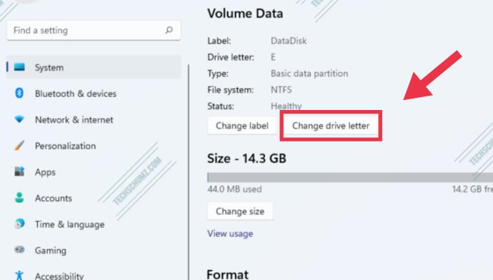 Click on Change drive letter