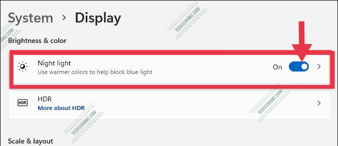 Enable the blue light filter on Windows 11 via Windows Night Light feature