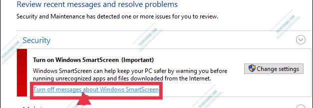 Turn off messages about SmartScreen