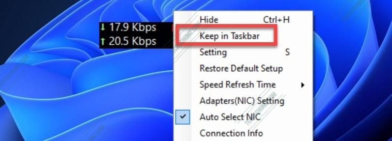 Keep the Internet Speed Meter on taskbar