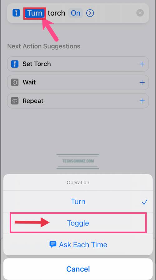 Add toggle to the Shortcut
