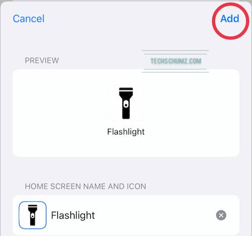 Select icon for Flashlight shortcut