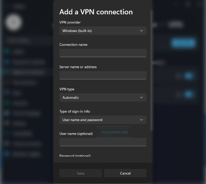 Adding VPN parameters