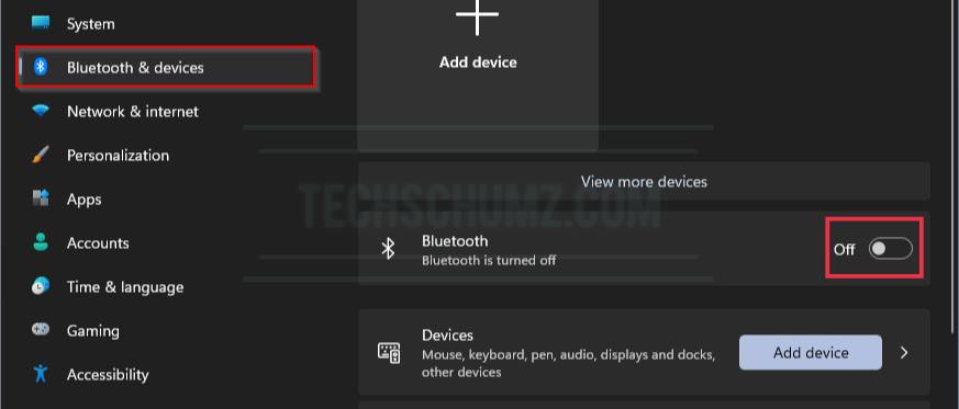 Turn on Bluetooth from Windows Settings