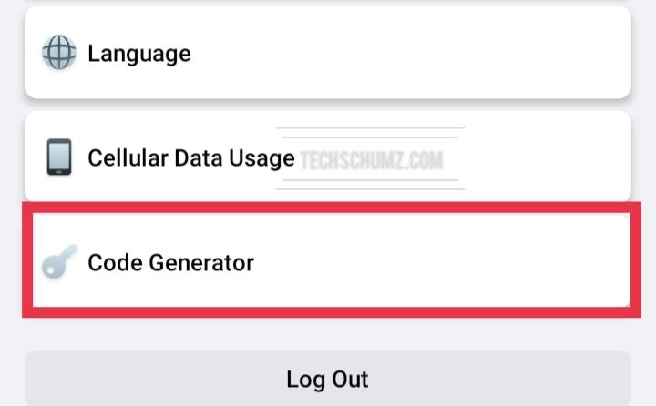 Tap on Code Generator on Facebook app