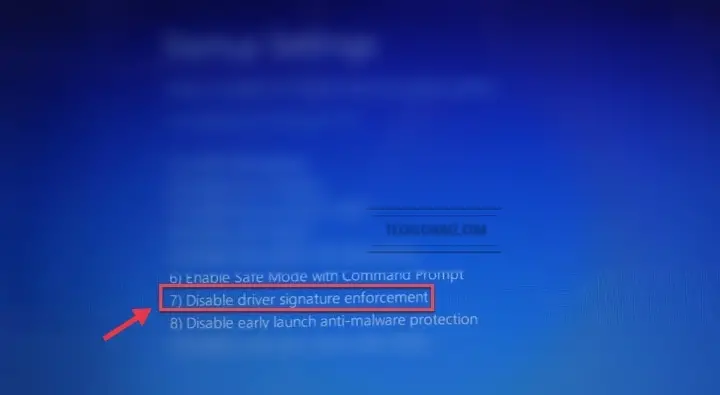 disable driver signature enforcement
