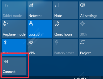 Click on Connect on Action Center