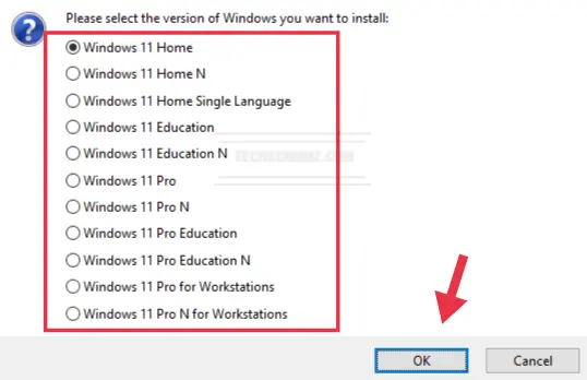 Select Windows version