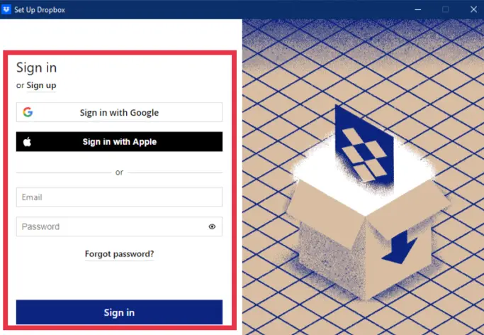Sign in to Dropbox on Windows 11