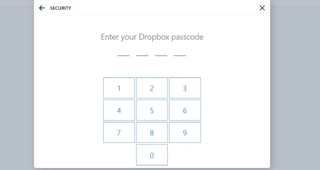 Enter your Dropbox passcode