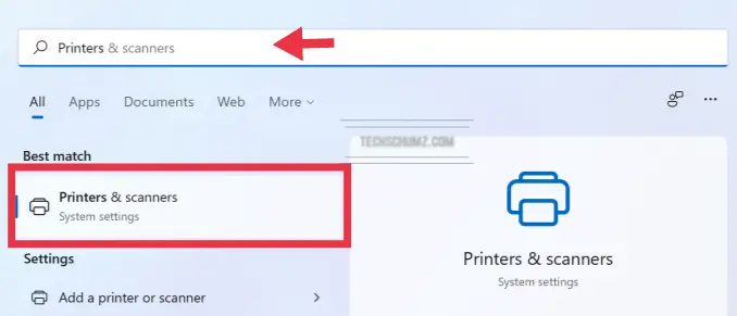 Search for Printers in Start