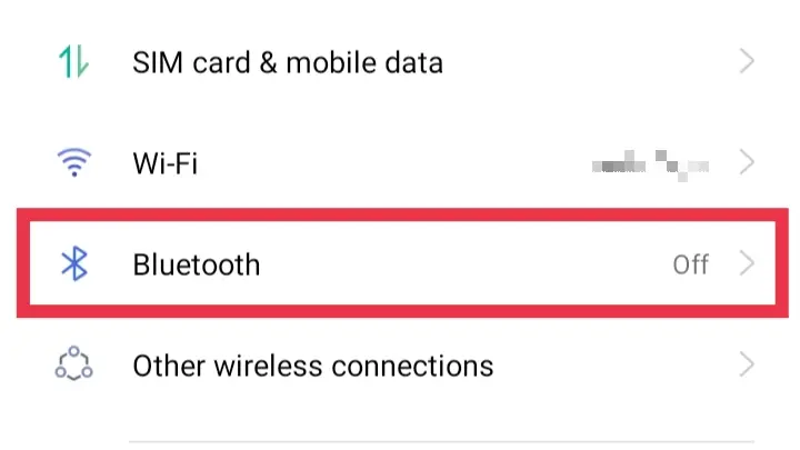 Tap on Bluetooth on Android Settings