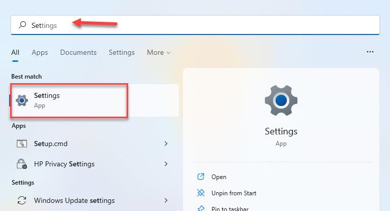 Open the Settings app on Windows 11