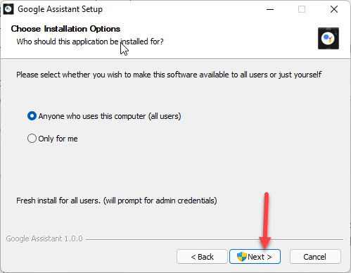 Choose installation options