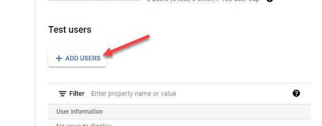 Add Test Users for OAuth consent screen