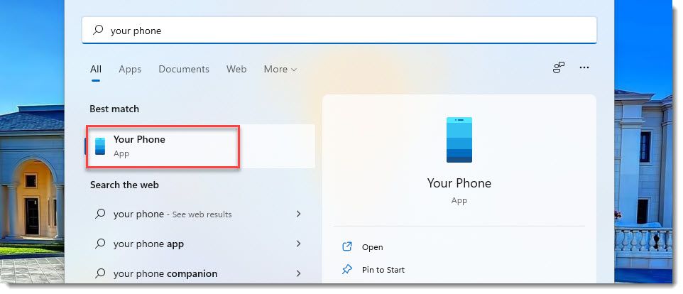 open Your Phone app on Windows