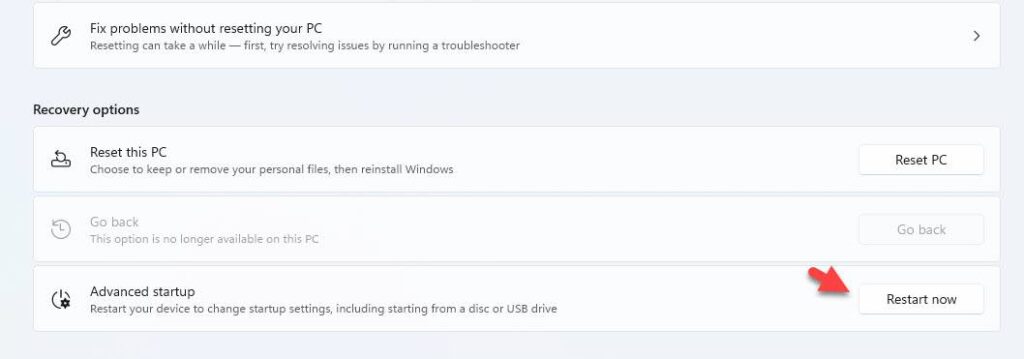 Click on Restart Now to restart your PC