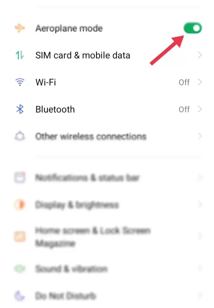 Enable Aeroplane mode