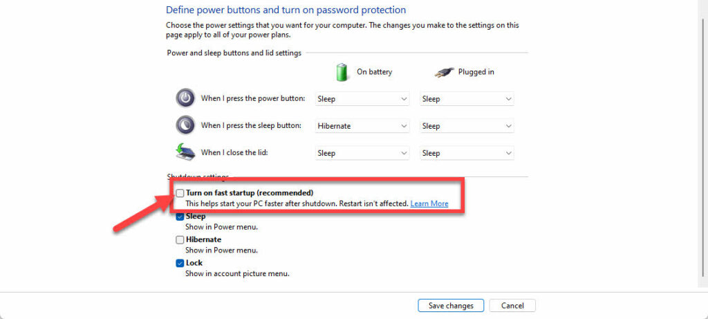 Enable fast startup increase SSD performance on a Windows 11 PC