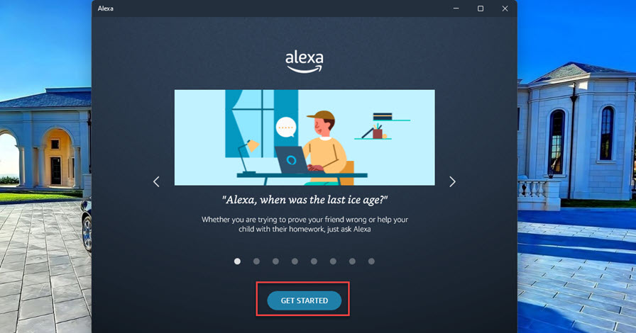 Click on Get Started to set up Alexa on Windows 11