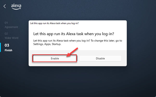 Let this app run its Alexa task when you log in