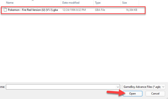 Open the game file on VisualBoyAdvance-M