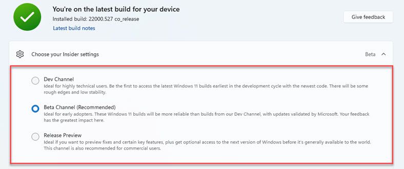 Switch Insider Channels on Windows 11