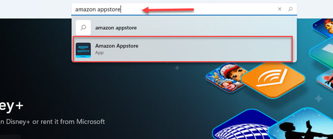 Search for Amazon Appstore on Microsoft Store