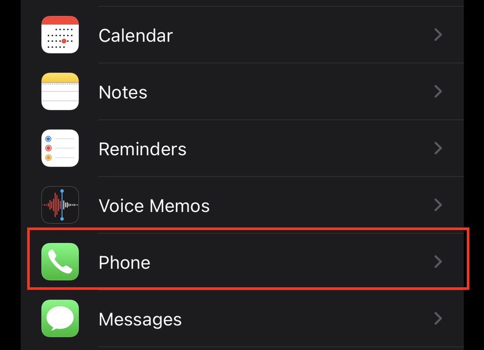 Tap on the “Phone” app from settings 