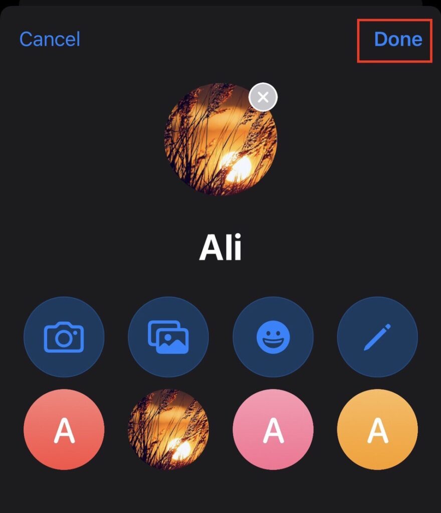 Tap “Done” to set the picture to the contact 